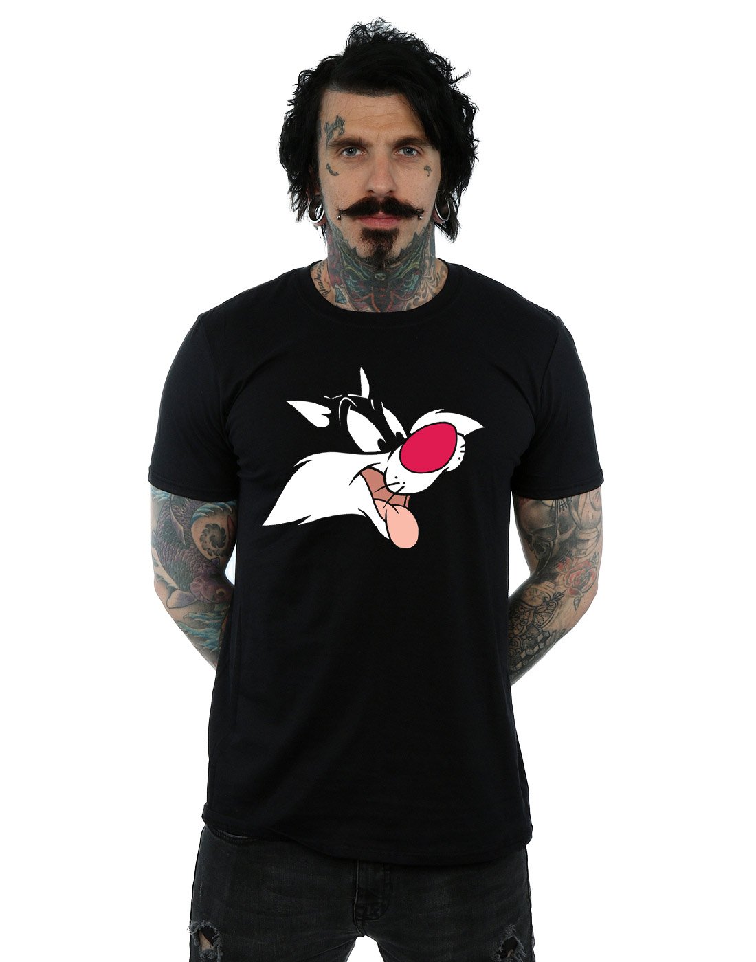 Absolute Cult Men's Black Looney Tunes Sylvester Face T-Shirt Small