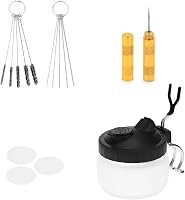 QWORK Airbrush Tisztító Készlet - Üveg Tisztítótartály Tartóval, 5 Tisztítókefe, 5 Tisztítótű, Kaparó - Festékszóró Karbantartó Szett 3