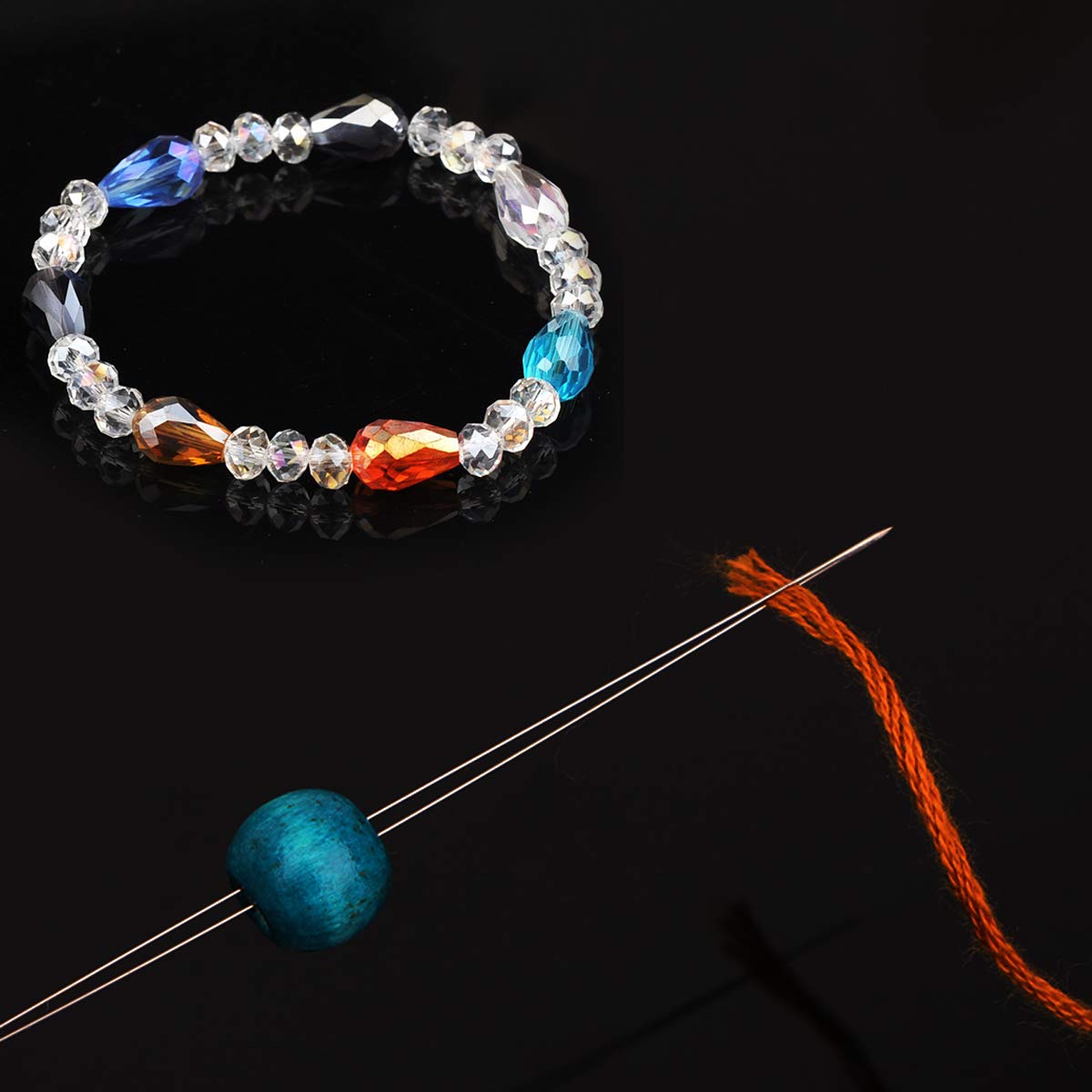 Set 6 Aghi Per Perline Con Occhio Grande, 2 Misure (5,6 Cm E 7,6 Cm) Con Bottiglia Porta Aghi