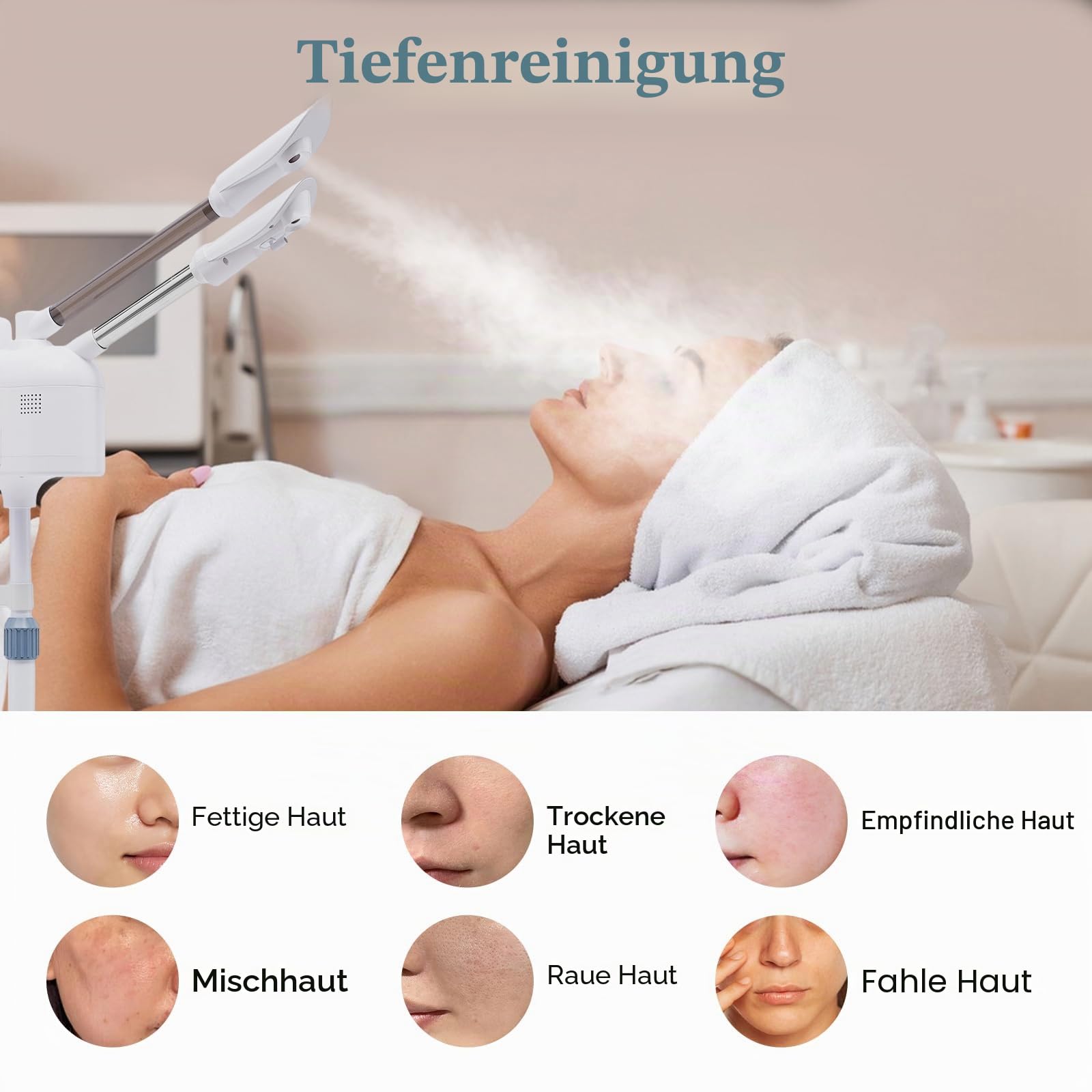 Vapozon Ästhetisch, professionell, 3 in 1, Vapozon, tragbar, Dampfdampf, Gesicht, mit LED-Licht und Lupe, höhenverstellbar, Warm- und Kaltmodus, 360 ° drehbare Düse, für Schönheitssalon