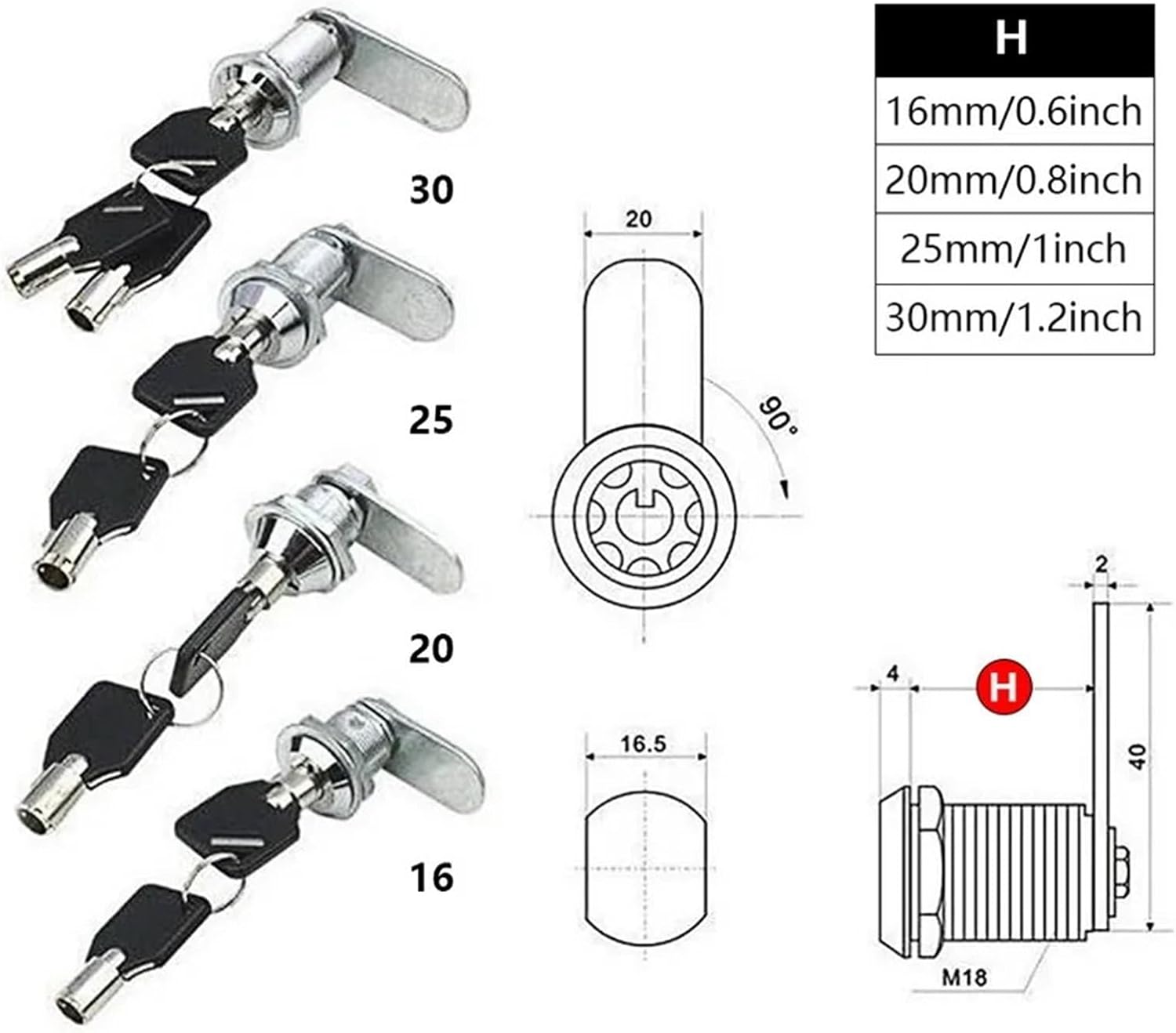 Door Cabinet Mailbox Padlock Drawer Cupboar Box Lock with 2 Keys for Furniture Hardware 1Pcs(M18-16)