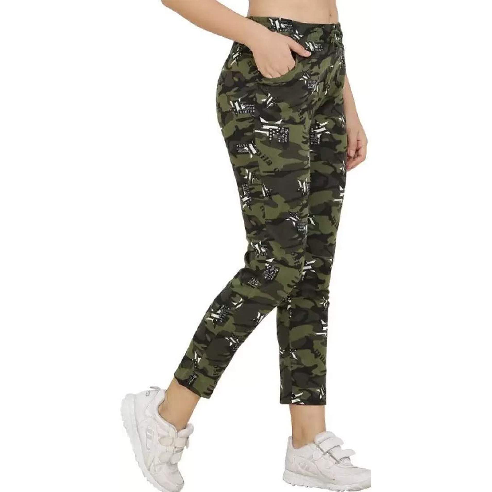trusha dresses Women's Slim Fit Multicolour Army Print Track Pants/Joggers/Trouser (28-30, Green Star)-picture-43