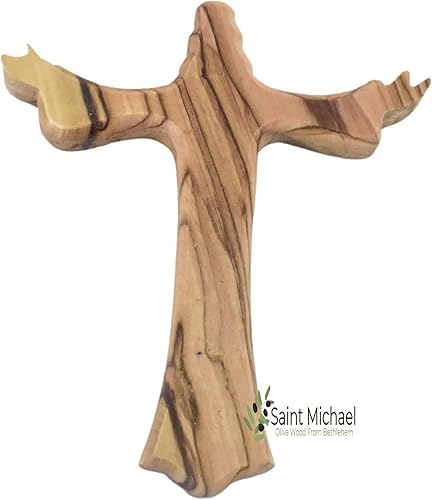 Miniatura 3 de SAINT MICHAEL OLIVE WOOD FROM BETHLEHEM Cruz de resurrección de Jesús de 5 pulgadas tallada en forma de cruz de crucifijo, decoración de pared,