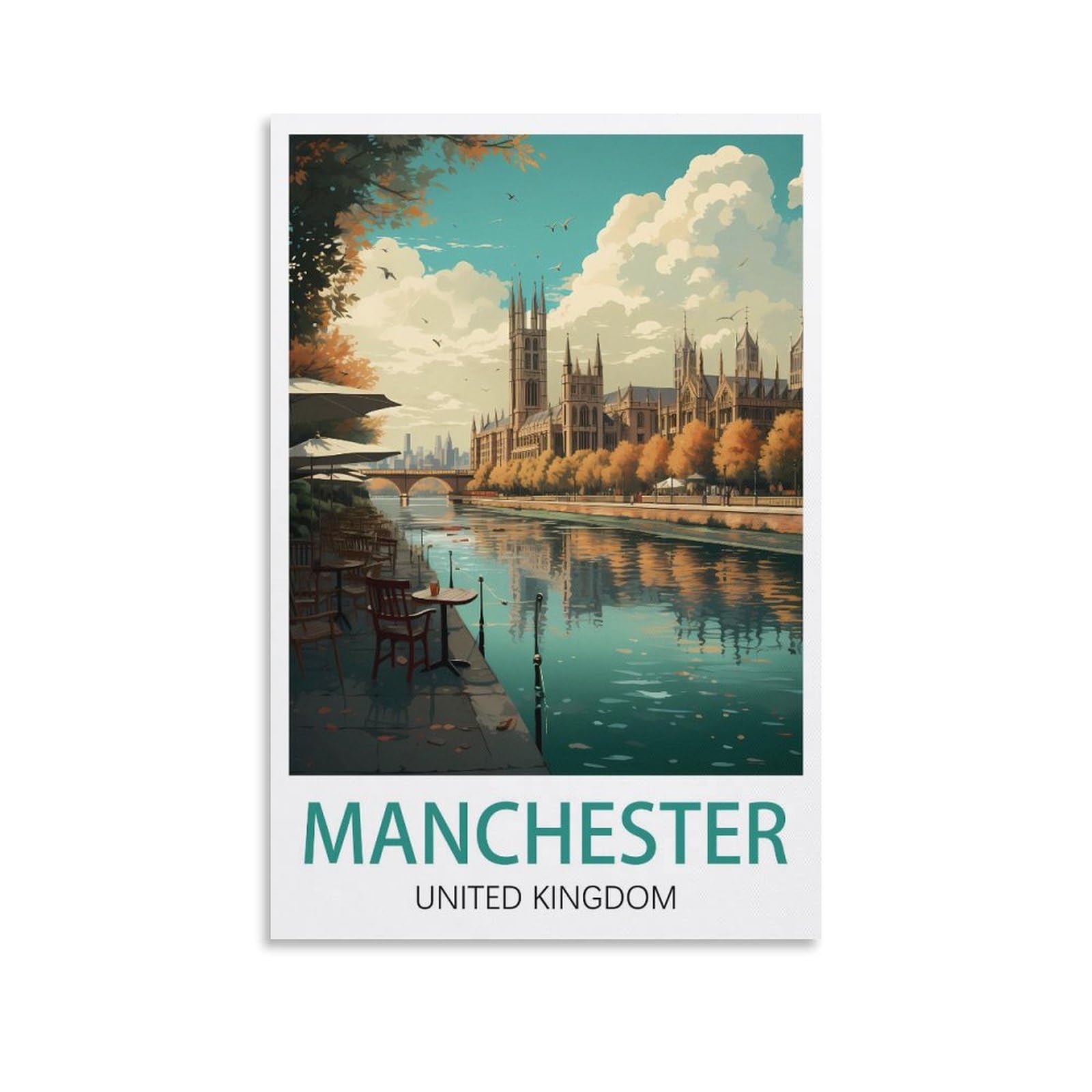 Lhjoiun Unframe-Style Manchester England Vintage Travel Posters 08X12inch(20X30cm) Art Canvas Print For Living Room Bedroom Home Decoration Modern Art