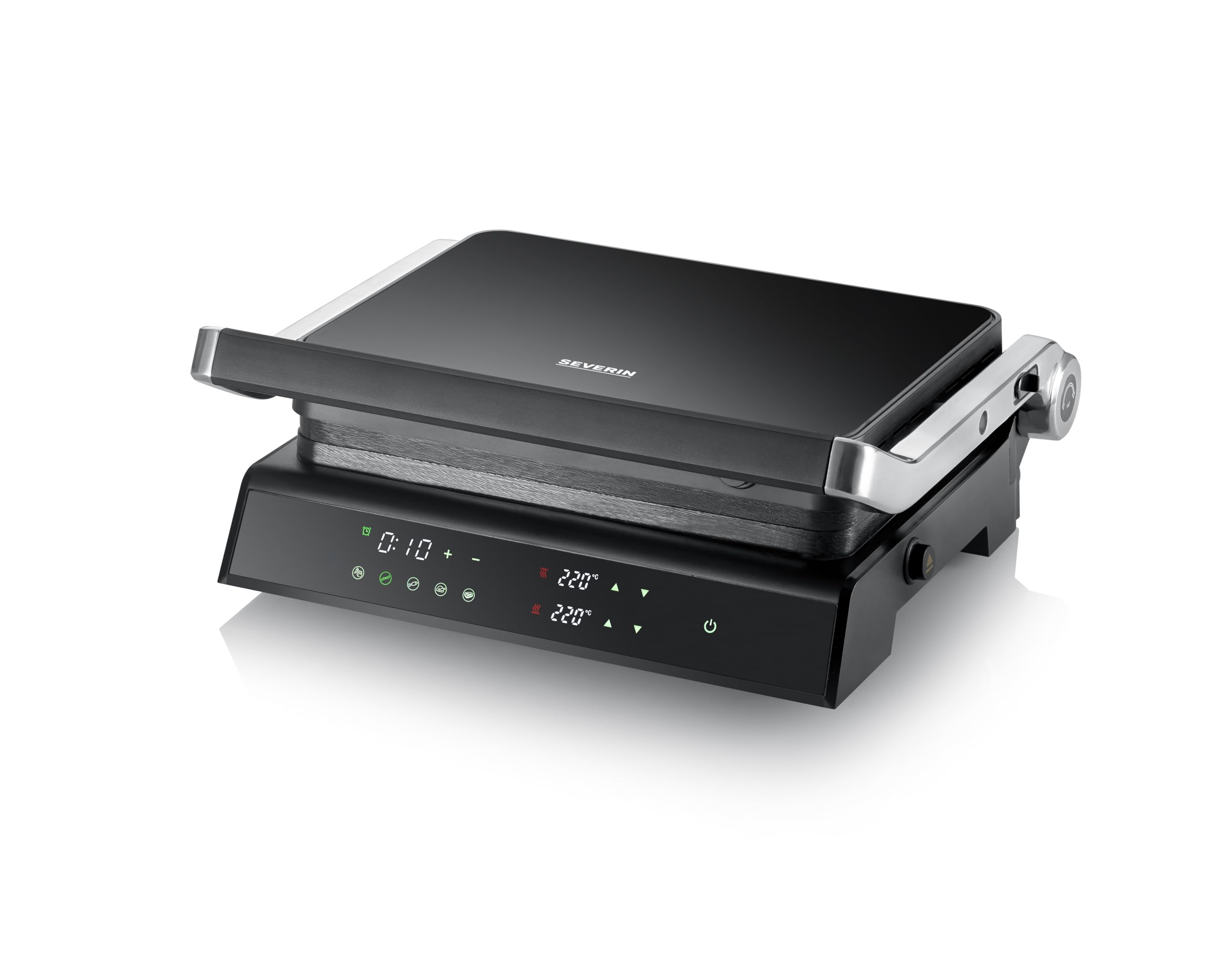 SEVERIN SEVINI COMFORT Multi-gril viande 5 programmes, Gril avec fonction plancha, Gril électrique multifonction pour légumes, steaks et paninis, Plaques avec revêtement céramique, Noir/Inox, KG 2399