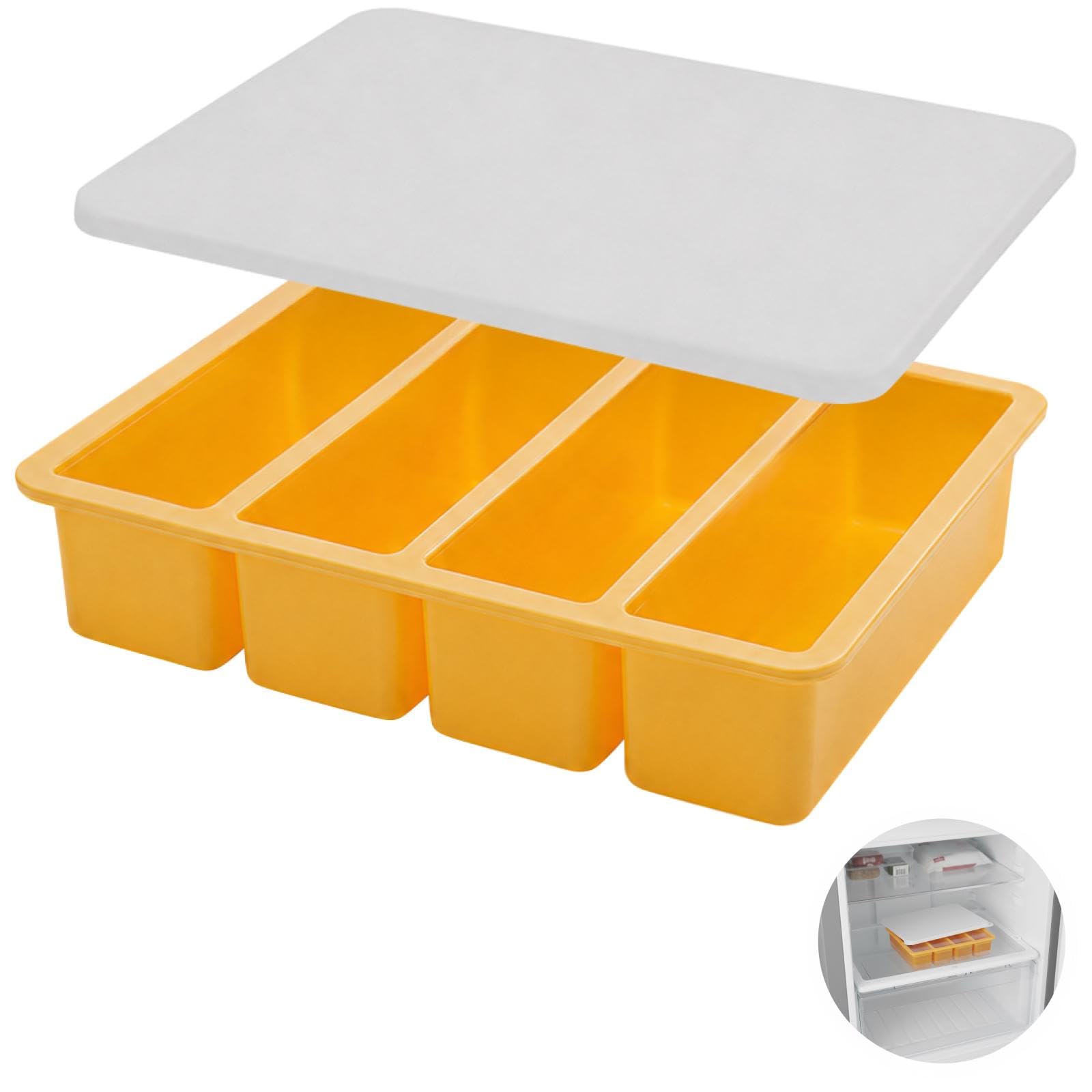 Lot de 2 moules à glaçons longs en silicone à 4 cavités avec couvercle, pour un démoulage facile, parfait pour whisky, usage domestique et professionnel, réutilisable, orange