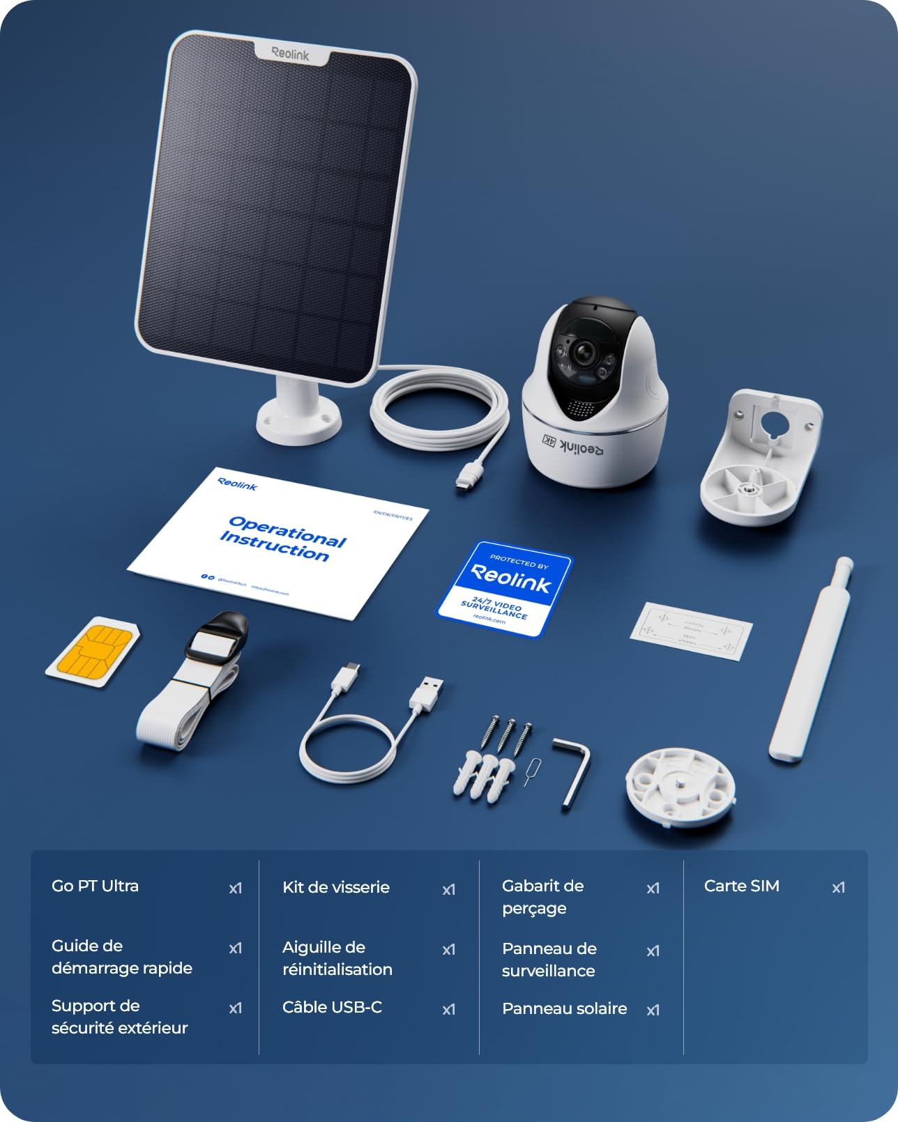 Reolink 4K Caméra Solaire 4G Carte SIM, Vision Nuit Couleur, Go PT Ultra | 355° Pan & 140° Tilt, Détection IA Personne/Véhicule/Animal, LTE, Audio Bidirectionnel, Extérieur, Panneau Solaire Inclus