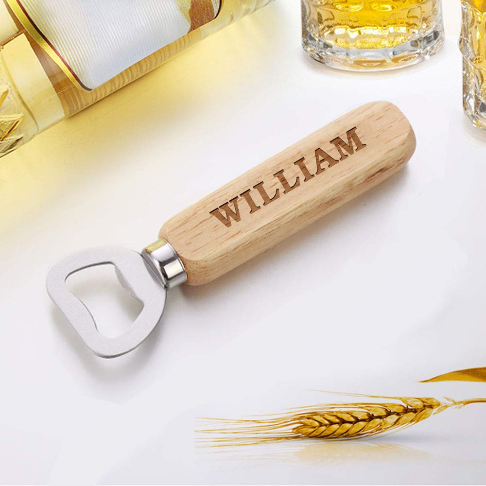 Personalized Bottle Opener Gifts for Man Fathers Day Gift Engraved Wooden Bottle Opener for Men Him Dad Daddy Stepdad Grandad Thanks Fathers Day Christmas Birthday Gift (Name)