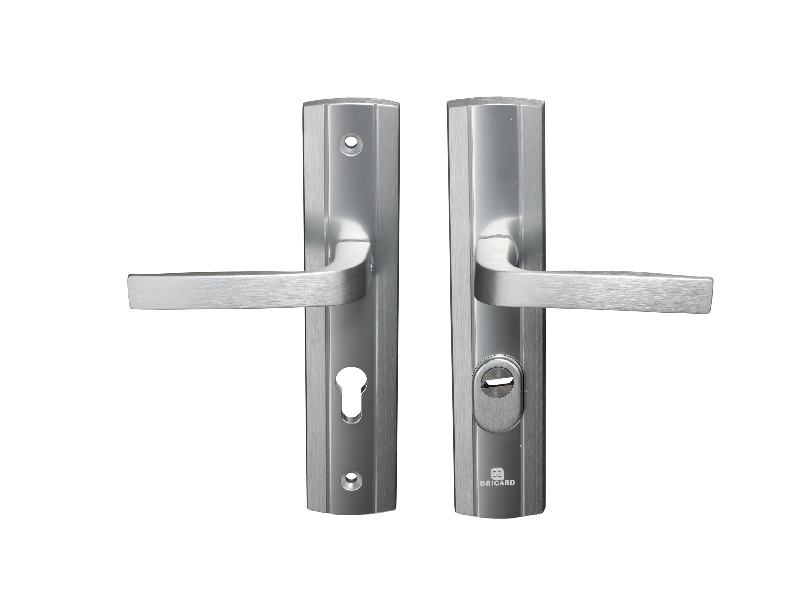 Bricard 9910171 Ensemble de Poignées Blindées sur Plaque EXPRESSION Béquille + Béquille pour Porte d’entrée (pour Cylindre Européen), coloris Argent