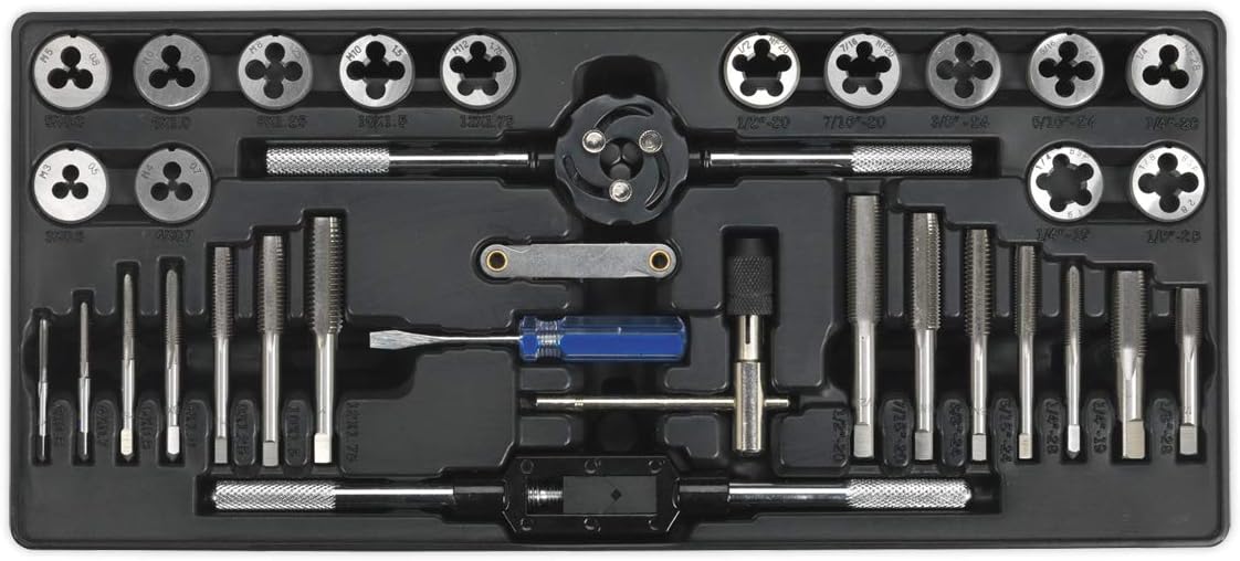 Sealey TBT26 33 Piece Tap and Die Set with Tool Tray, Silver