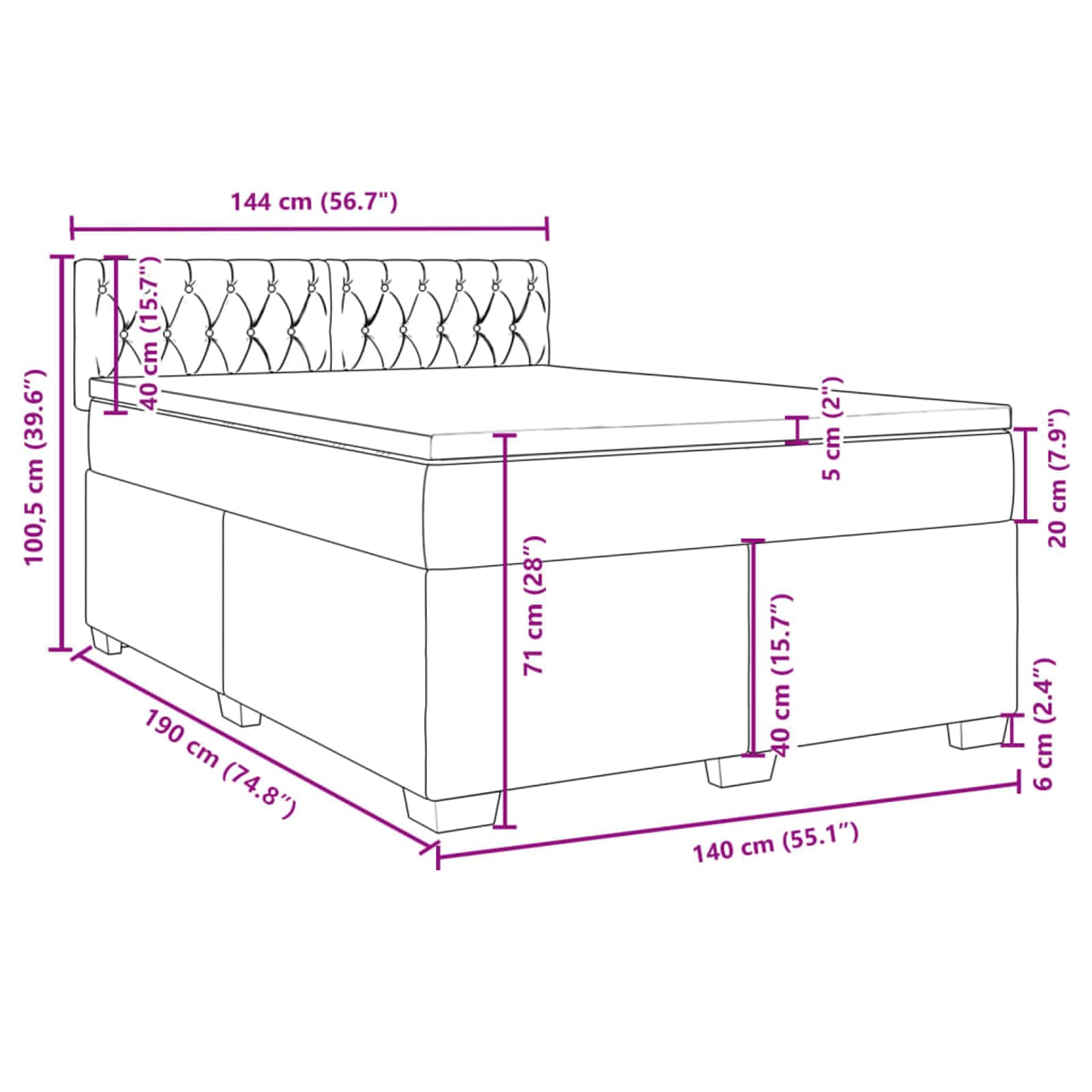 ATOMSTACK MAKER Letto a molle, rosa, 140 x 190 cm, con materasso a molle insacchettate e rivestimento in velluto traspirante, morbido, di supporto, lavabile, con testiera e rete a doghe