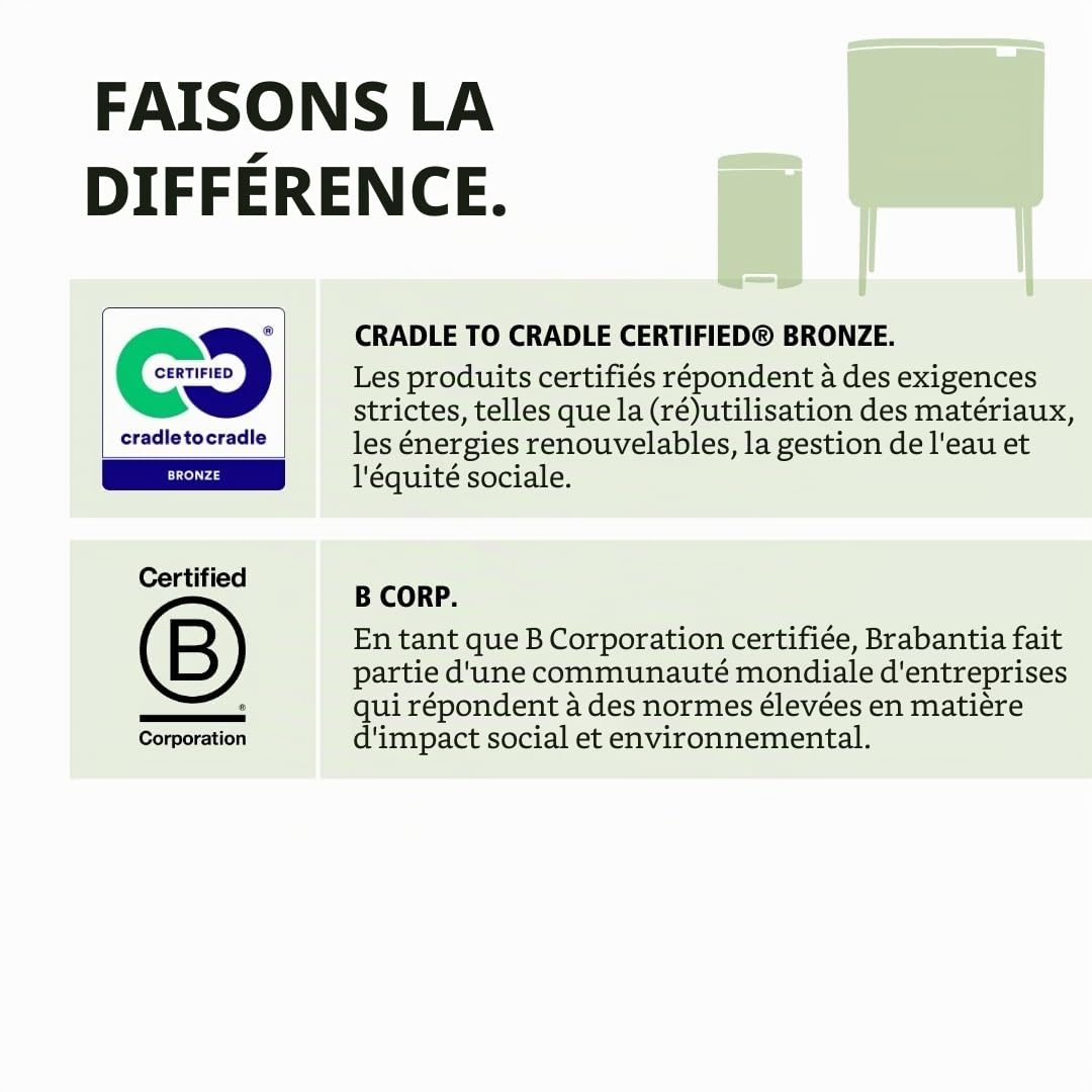Brabantia - 211447 - Poubelle à pédale Bo, Avec 2 seaux intérieurs, Blanc, 2 x 30 L