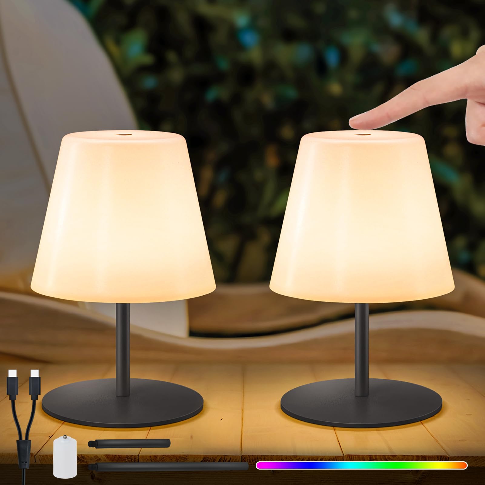 NiceBuy Lampara De Mesa LED Sin Cable PequeñA Lampara Mesa Inalambrica PortáTil LáMpara De Mesa Led InaláMbrica Recargable RGB Colores,IP44 Para Terraza Exterior Jardin Decorativa(Negro A)
