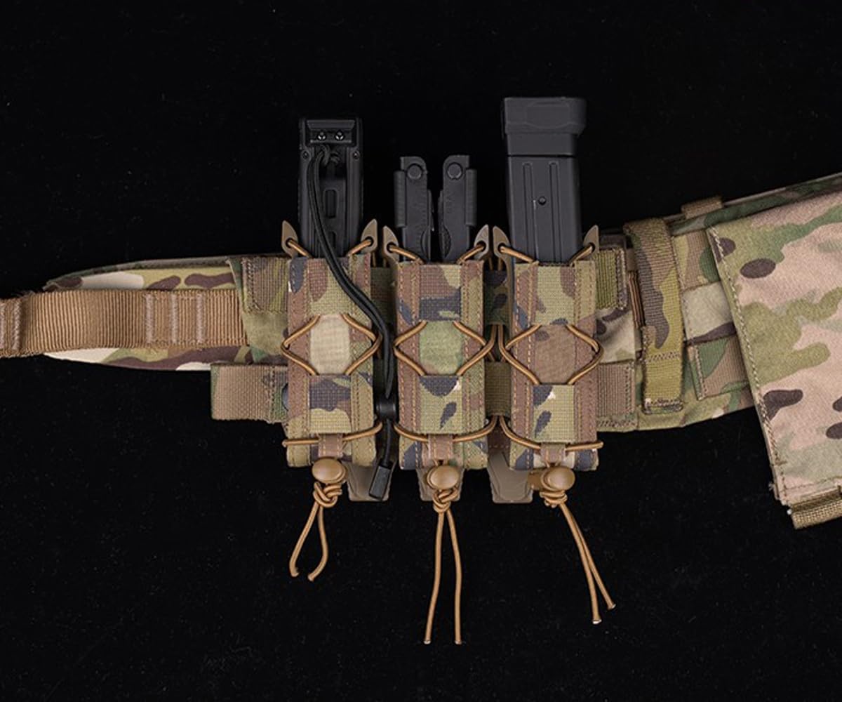 Triple 45acp Open-top Mag Pouch, Molle 9mm Quick Pull Tactical Magazine Flashlight Holster Belt Vest Mount