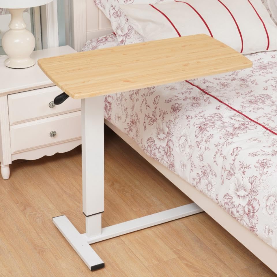– JANNAH Adjustable Overbed Laptop Table with Wheels Mobile Over Bed Laptop & Computer Desk for Bed, Sofa, Hospital & Home Use (White & Wood)