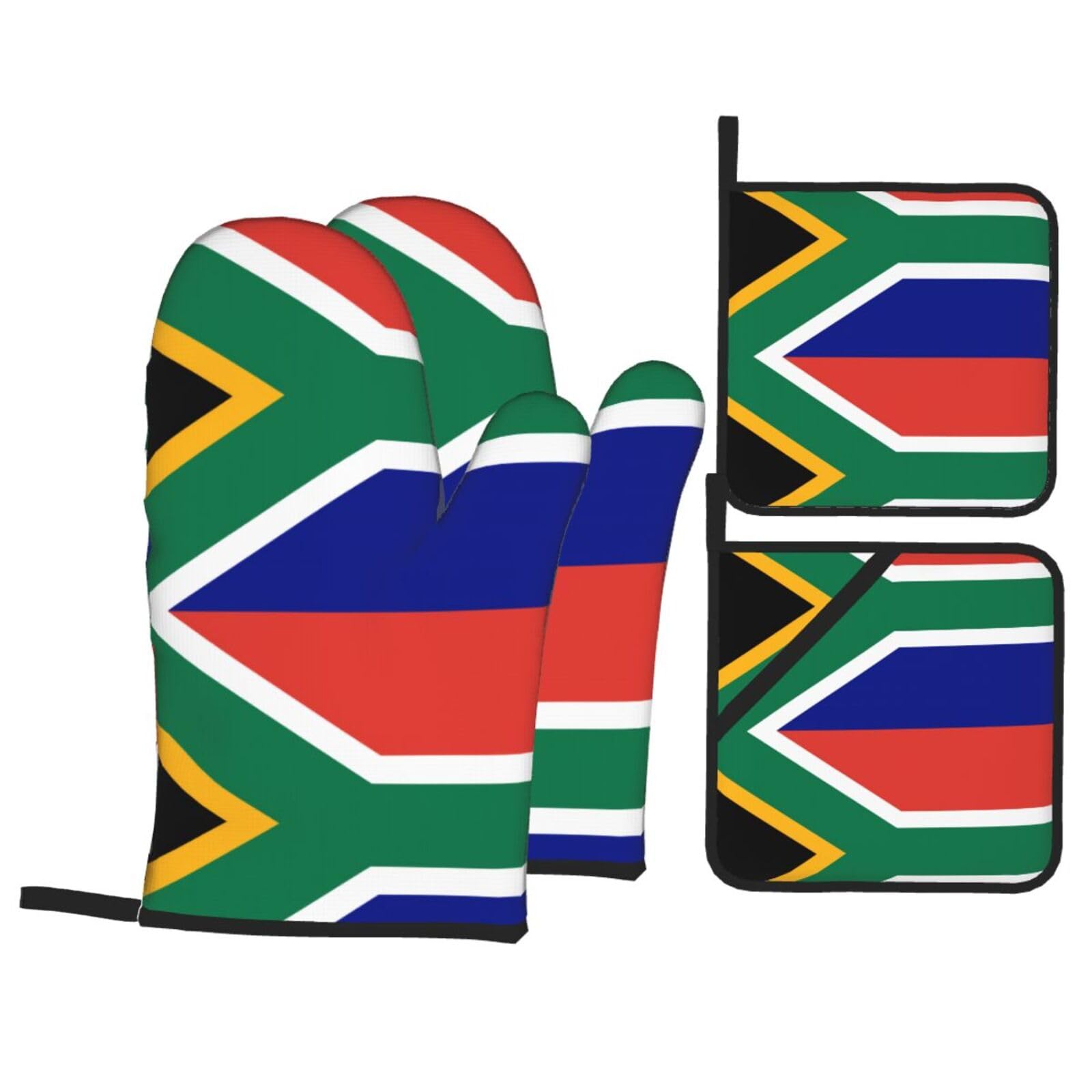Hjfczh Black Kitchen Baking Gloves Pot Holder South African Flag Prints Thickened Practical Anti-Scalding Heat Insulation For Kitchen Baking