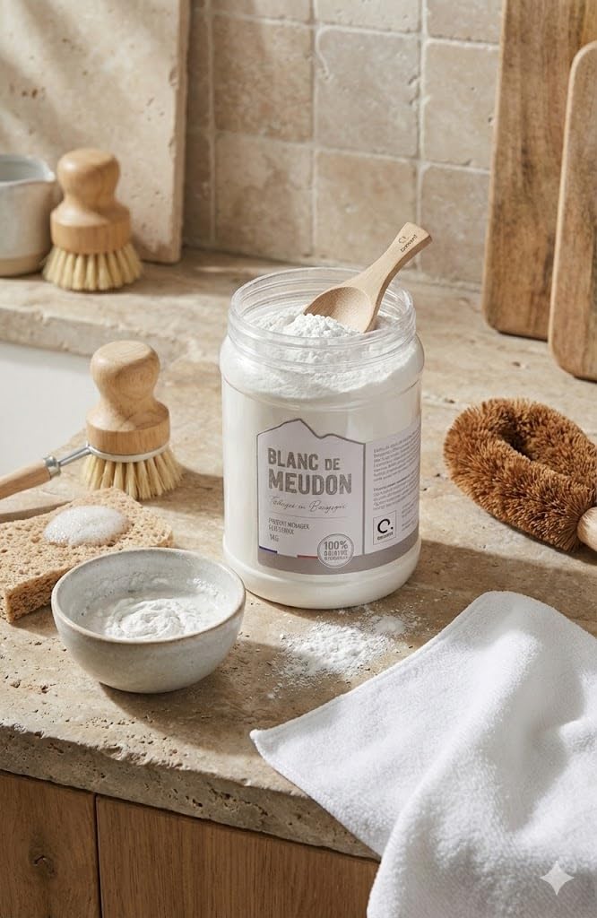 Blanc de Meudon – 1 kg – Fabricado en Borgoña – Polvo fino limpiador y ecológico + cuchara