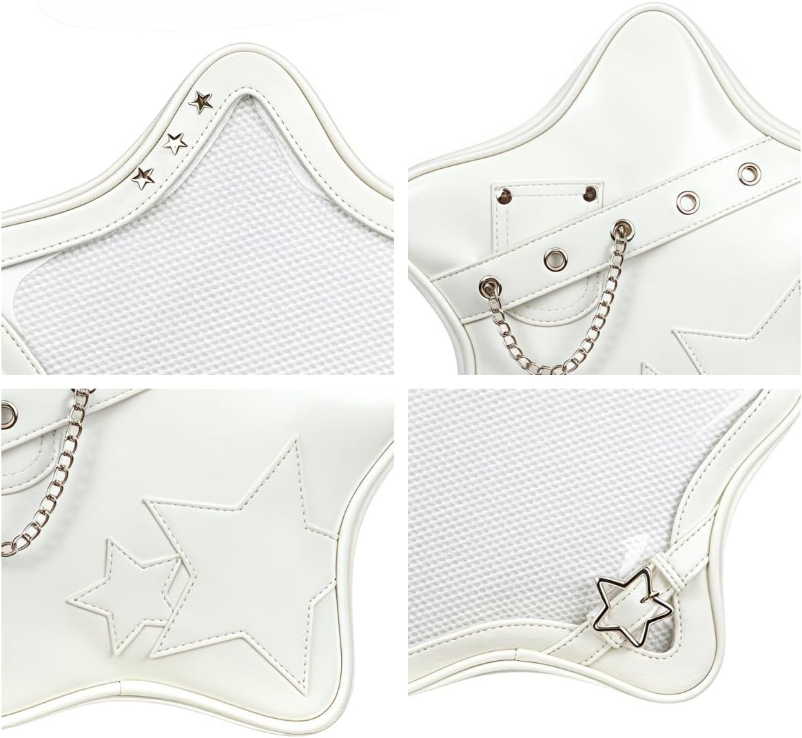 Kawaii Ita Bag Backpack Star Pins Display Crossbody Bag with Insert Y2k Aesthetic Cute Handbag for Anime Comic Con (White) - Image 6