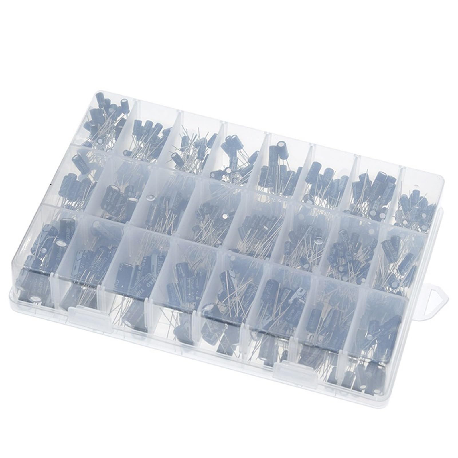 500 unids/lote 0,1 UF-1000UF 24 valores condensadores electrolíticos de aluminio 16-50V mezcla de condensadores electrolíticos kit surtido y caja de almacenamiento