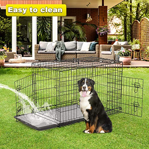 Bestpet 24,30,36,42,48 Inch Dog Crates For Large Dogs Folding Mental Wire Crates Dog Kennels Outdoor And Indoor Pet Dog Cage Crate With Double-Door,Divider Panel, Removable Tray (Black, 30") #TOP5