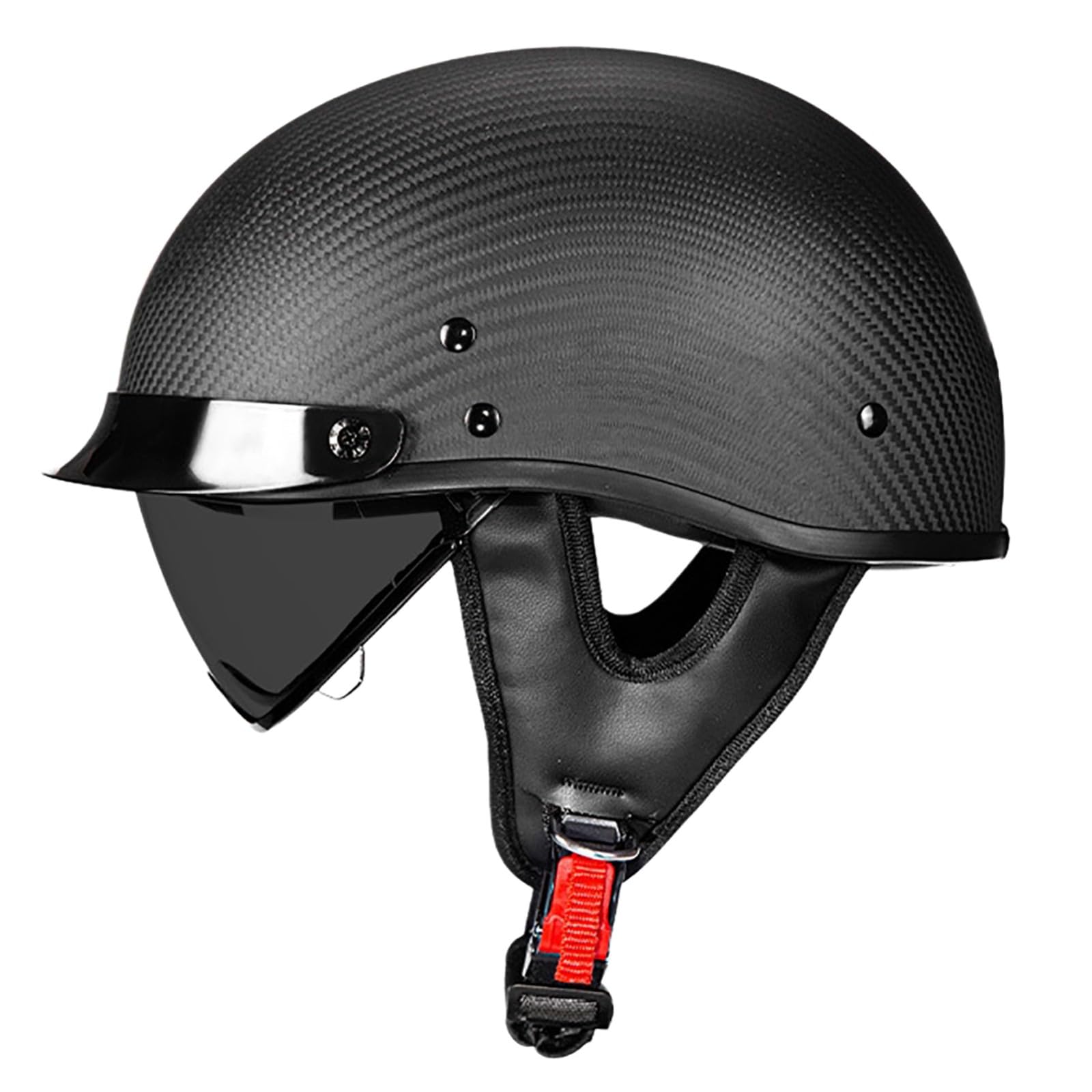 Kask motocyklowy vintage z wizjerem, kask z włókna węglowego dla kobiet i mężczyzn, kask do cruiser, motoroweru i skutera, homologacja ECE 2,M (56-57 cm)