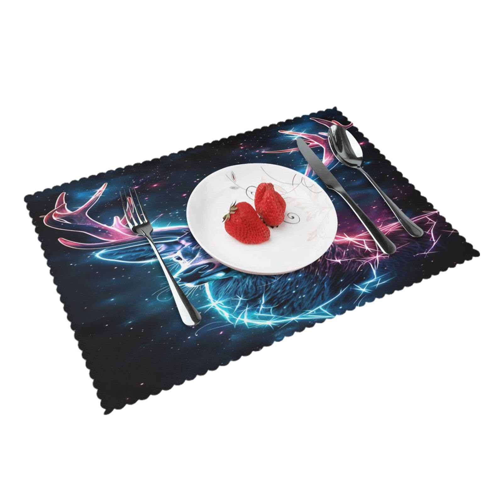 Cosmic Deer Glow Placemats Set of 4 Print Table Mats Place Mats Table Decor for Kitchen Dining 12X18 in