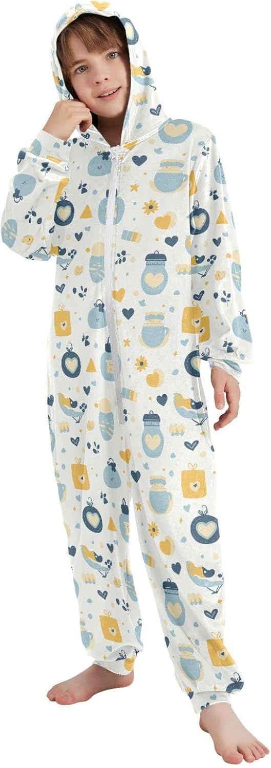 Unisex Onesie Zip Up Hooded One-Piecing Loungewear Sleepwear for Unisex 4-14Y