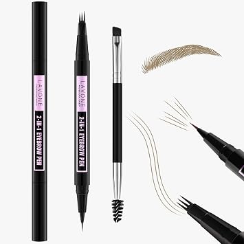 قلم حواجب مقاوم للماء 2 في 1 من لافون، مع قلم حواجب Microblading بثلاثة أطراف وقلم حواجب فائق الدقة، فرشاة حواجب مزدوجة الأطراف - أشقر داكن 01