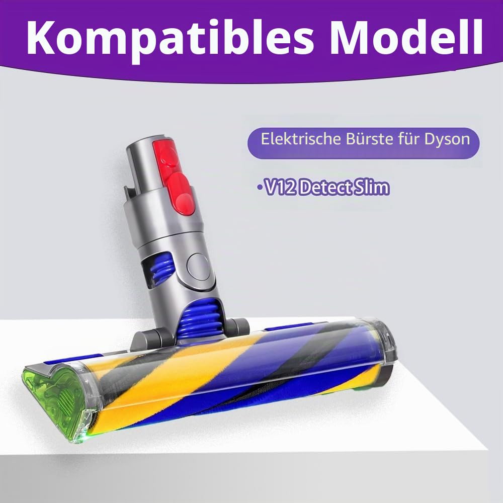 V12 Slim Softwalze Bürste für Dyson V12 Detect Slim/Digital Slim LED-Leuchten Ersatzteile, Elektrischer LED Fluffy Soft Roller Reinigungskopf für Dyson