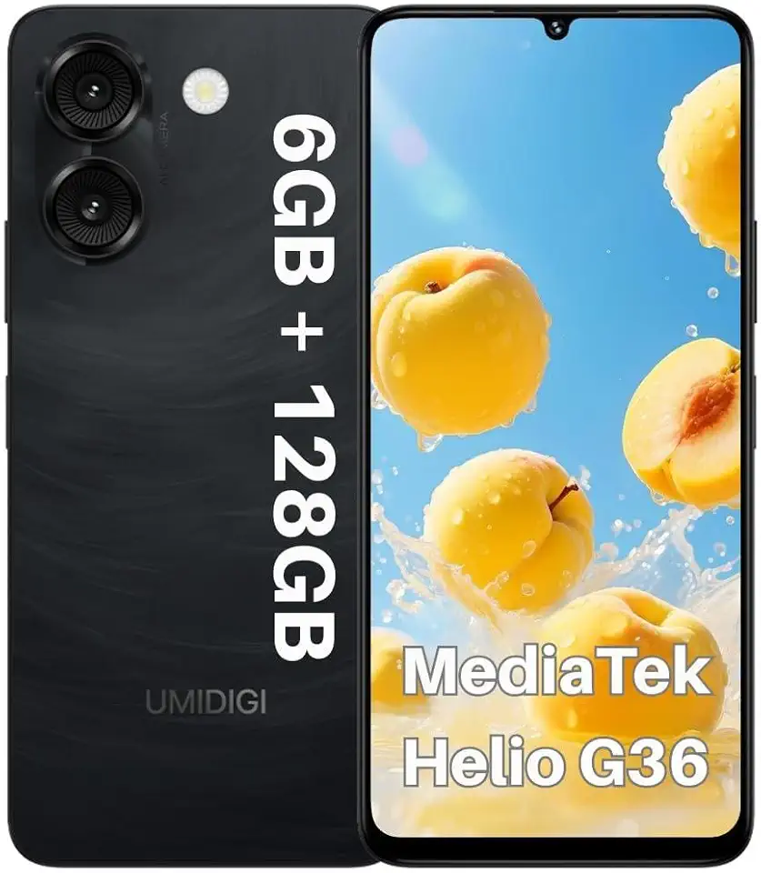 Smartphone UMIDIGI Note 90C 6GB+128GB/1TB TF, Carregamento Rápido 18W, Tela de 90HZ, Bateria 5000mAh, Câmera Dupla 50MP+2MP, Tela HD+ 1600x720, Android 14 Go Edition (Preto)