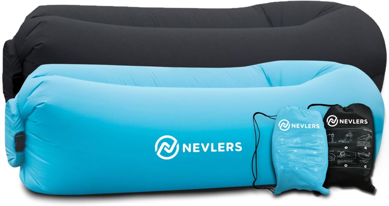NevlersInflatable Lounger Air Sofa - Portable Inflatable Couch for Camping, Outdoor Movie Seating | Easy to Use Air Couch Inflatable Chair Camping Accessories | Inflatable Sofa - Black & Blue