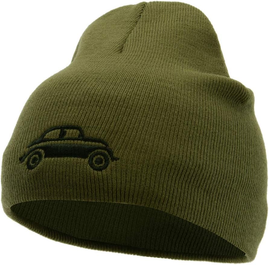 Classic Bug Car Embroidered 8 Inch Knitted Short Beanie