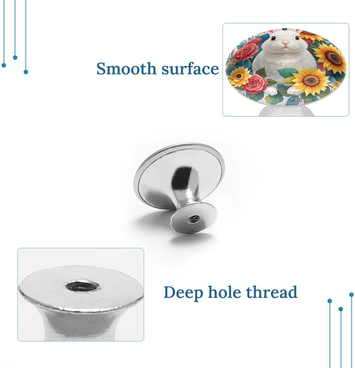 Cabinet Handles Round Drawer Pulls Watercolor Rabbit And Flowers Dresser Knobs for Cabinets And Drawers Handle Kitchen Cabinet Pulls for Bathroom Cupboard Drawers Cabinet Pulls for Kitchen Door