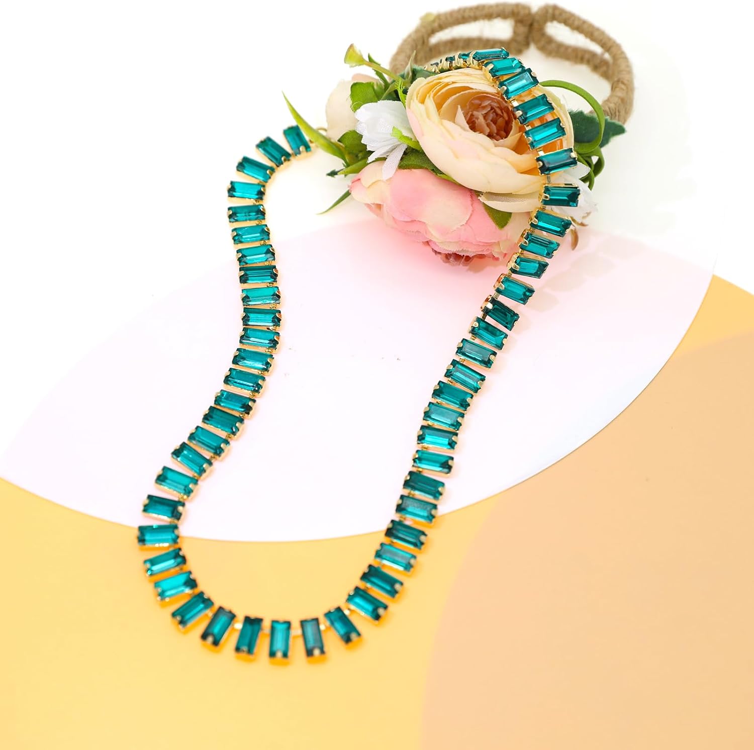 Crystal Rhinestone Choker Collar Necklace for Women Emerald Statement Piece Sparkly Colorful Crystal Neck Gold Chain Necklace - Image 4