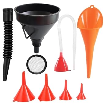 Oil Funnel for Automotive Use, Plastic Oil Change Funnels Set Large Flexible Fuel Funnel with Long Hose and Filter Bendable Wide Mouth for Car Motorcycle Boat Bottle Water Gasoline 7PCS