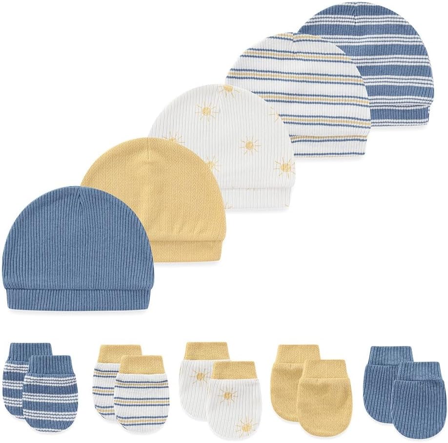10 Pieces Newborn Baby Cotton Cap and Mitten Sets