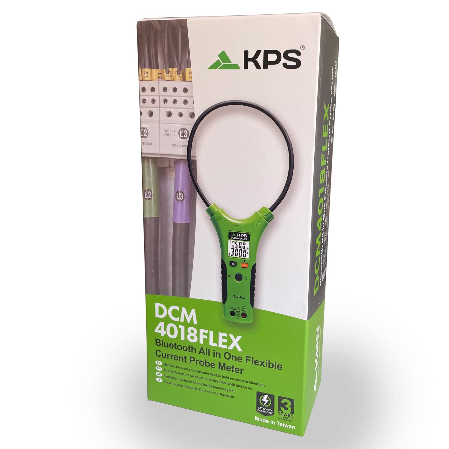 KPS-DCM4018FLEX Pinza Amperimétrica Flexible TRMS Corriente AC 3000A y Tensión AC/DC 1000V 10.000 Cuentas con Conexión Bluetooth