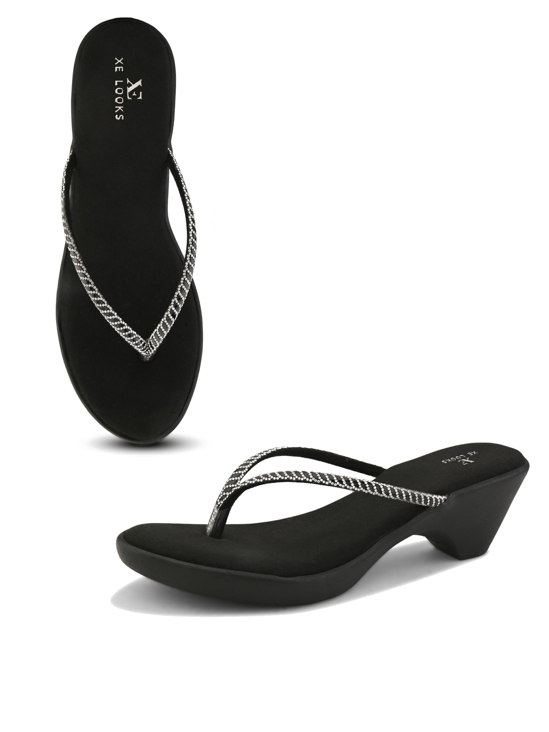 xe looks Wedge Thong Sandals for Women | Beaded Crisscross Thong Straps with Subtle Sparkle | Cushioned Footbed & Slip-On Low Wedge Heel | Lightweight All-Day Comfort-picture-33