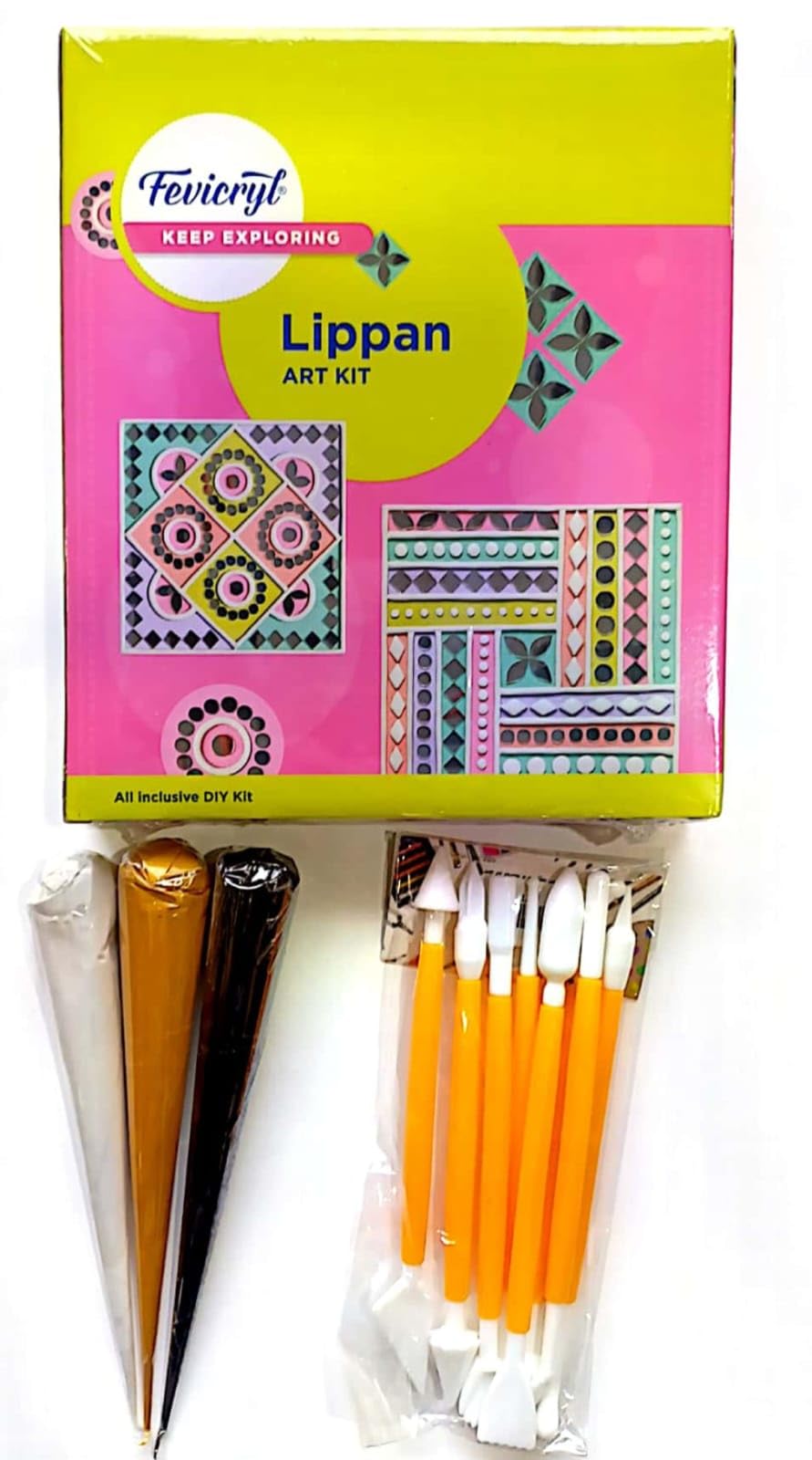 Fevicryl Lippan Mini Art Kit | All-Inclusive DIY Kit with Canvas, Acrylic Colours, Mirror Packet, Mouldit, Brush with 8pc tools and 3 Pc Ceramic cone for Artists & Gifting | Ideal for Age 14 +-image-32