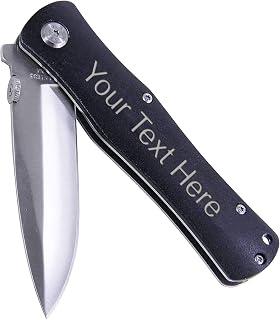 Personalized Add Your Custom-Made Text Folding Aluminum Engraved Name Customized Pocket Hunting Personal Knife with Pocket Clip (Black Handle)