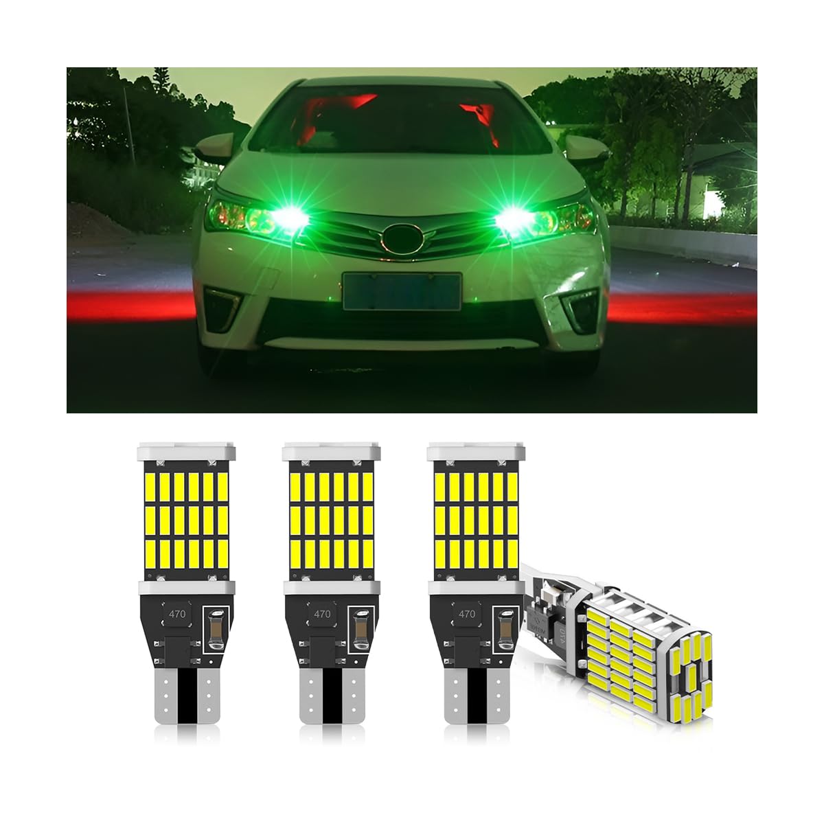 BESULEN 4 Pack LED Car Reverse Lights, T15 4014 45SMD Chipsets Backup Light Blinker Bulb, Car Brake Stop Canbus Error Free Turn Signal Light, Non Polarity 12V DC W16W (Green)