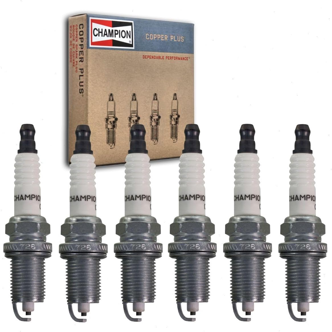 6 pc Champion Copper Plus Spark Plugs compatible with Dodge Dakota 3.7L V6 2004-2010