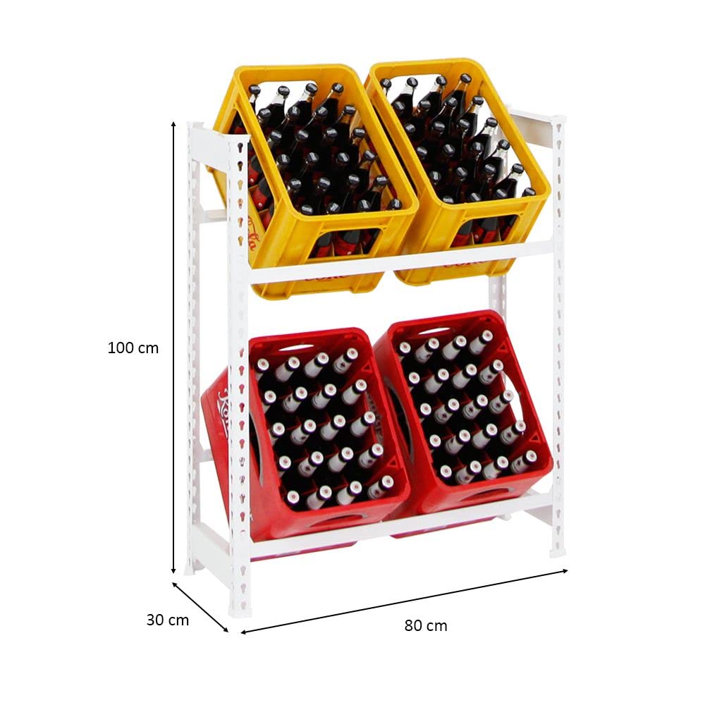 PROREGAL Getränkekistenregal Camel für 4 Kästen, HxBxT 100x80x30cm, Traglast pro Fachboden: 100 kg, Weiß, Kellerregal, Wasserkistenregal, Bierkistenregal, Garagenregal