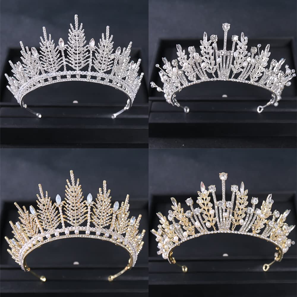 Barokowy Vintage liść kryształowe tiary i korony kobiety Rhinestone Prom Diadem panna młoda akcesoria do włosów biżuteria stroik Tiara (kolor metalu: złoty kolor)