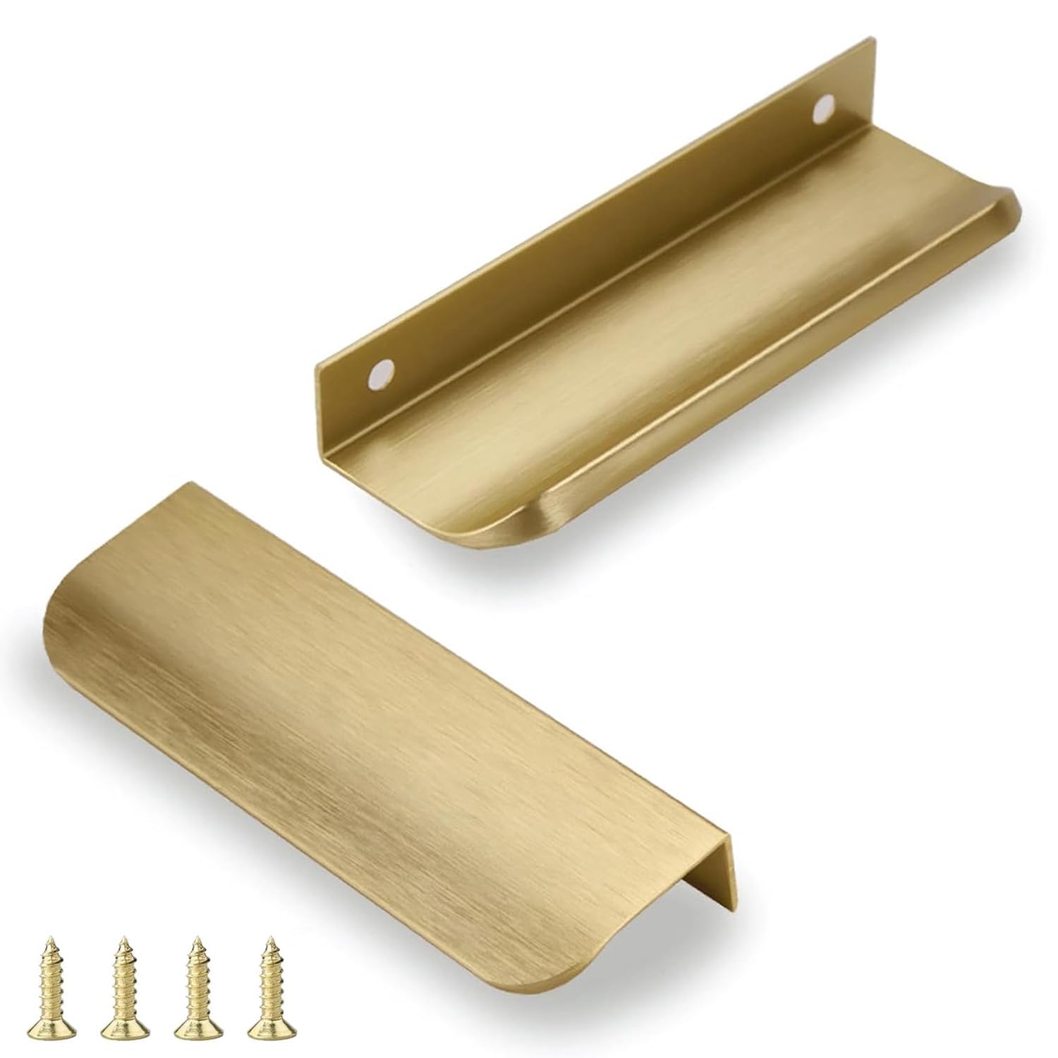 QZKJQDD 2 Pack Gold Kitchen Cupboard Handles Finger Edge Pulls for Cabinets and Drawers, 120mm Wardrobe Door Handles Modern Aluminum, Bronze Gold