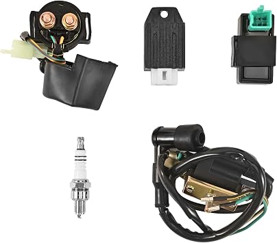 Trkimal Solenoid Relay Ignition Coil 5 Pin CDI Box Regulator Rectifier Spark Plug for 50cc 70cc 90cc 110cc 125cc ATV 3050B Pit Dirt Bike Go Kart Compatible with Kazuma Falcon Taotao Coolster Parts