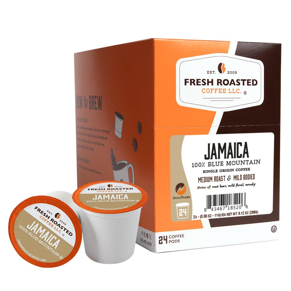 100% Jamaica Blue Mountain, Medium Roast, Kosher, K-Cup Compatible, 24 Pods