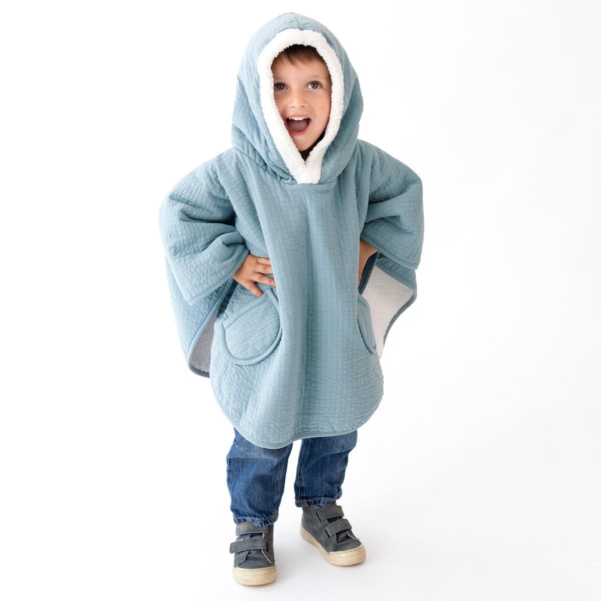 Bemini – Poncho in pile per bambini | Poncho | Bambino | Parka per bambini | Poncho da viaggio Teddy | 9 – 36 mesi |