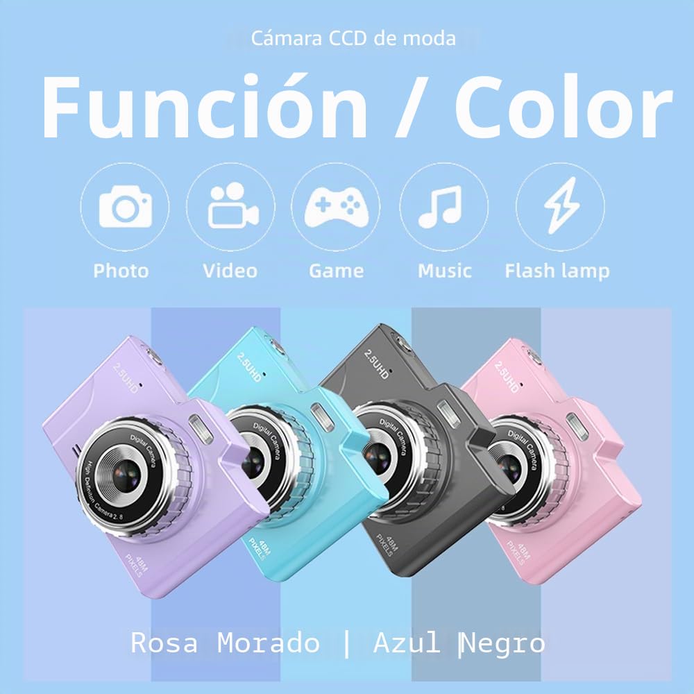 Andoer Cámara de Fotos, 1080P 48MP Cámara Digital Compacta Recargable 2.8 Pulgadas Camara de Fotos Digital con Zoom 8X Camara Digitales Compacta para Principiantes, Niño, Adulto(Rosa)