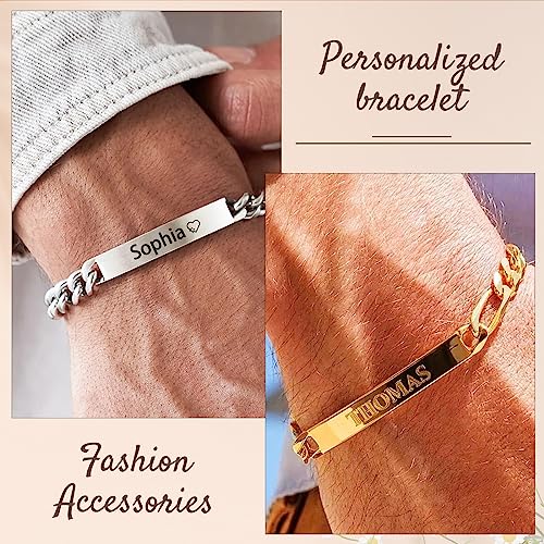 Custom Name Bar Bracelet Personalized,Engraved Stainless Steel ID Name Bracelets -Personalized Gift for Men Women Lover4